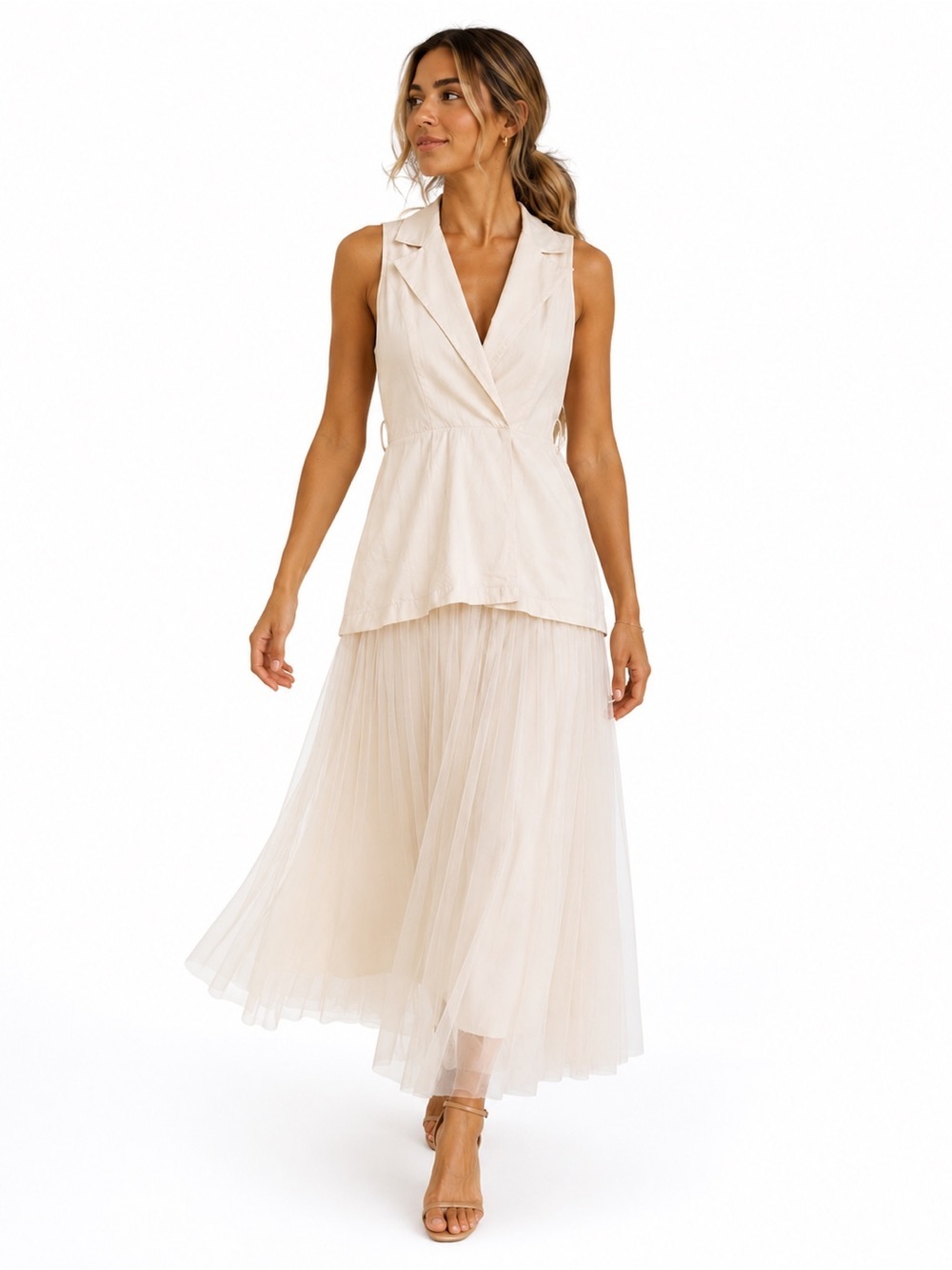 Anthropologie Hutch Elegant White Pleated Maxi Dress | Chic Layered Neutral NWOT